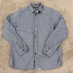 Ted Baker Navy Diamond Print Blue & White Button Down Dress Shirt